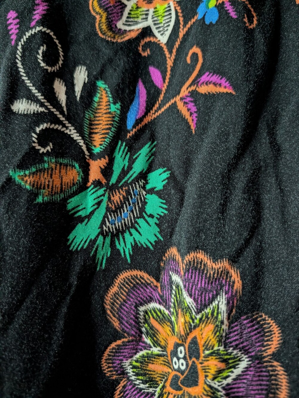 Flying Tomato Women’s Medium Black Embroidered Floral Wide Leg Palazzo Pants Boh - Picture 5 of 7